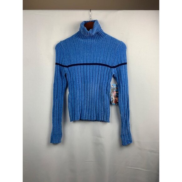 Energie Womens Ribbed Turtleneck Sweater Medium Acrylic Rayon Spandex Moonltblue - Picture 4 of 5